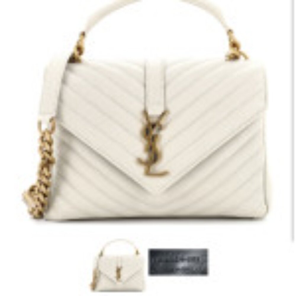Saint Laurent College Medium Flap Top-Handle Bag (WHITE) - Excellent Condition